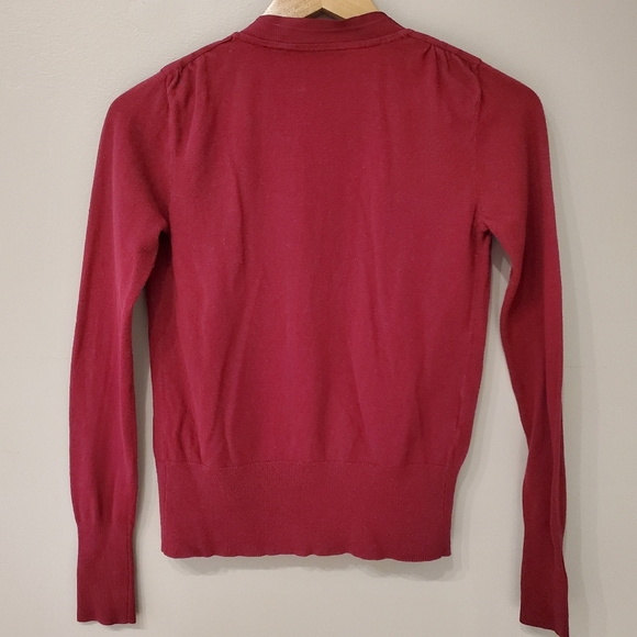 LOFT Shirred Shoulder Cardigan - Beet - Picture 3 of 9